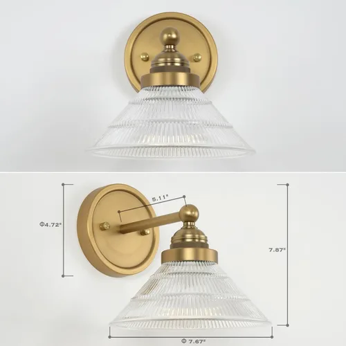 Miniatura 6 de HEQIQEH Aplique de pared vintage a pilas con pantalla de vidrio acanalado transparente, lámpara de pared inalámbrica regulable con control remoto