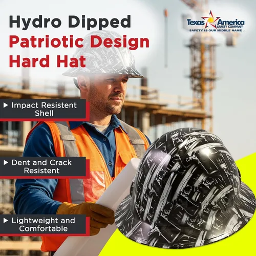 Miniatura 2 de Texas America Safety Company Casco de seguridad con visera completa, diseño patriótico hidroimpreso, con suspensión de 4 puntos y bolsa