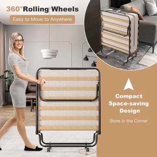 Miniatura 6 de GOFLAME Cama plegable plegable con colchón de espuma viscoelástica suave, tamaño cuna portátil con marco de metal para adultos y cama de invitados