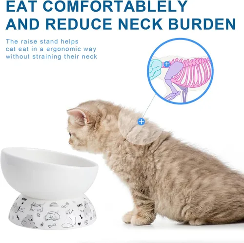 Miniatura 4 de Juego de cuencos elevados de cerámica para gatos Cuencos elevados para alimentos y agua para gatos y perros pequeños Paquete de 2 cuencos Gris
