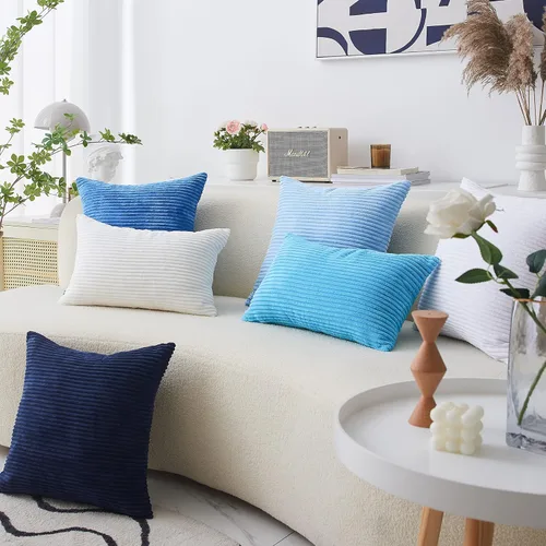 Miniatura 7 de Home Brilliant Fundas de almohada decorativas de terciopelo a rayas de 12 x 20 pulgadas, rectangular, 12 x 20 pulgadas, color azul marino