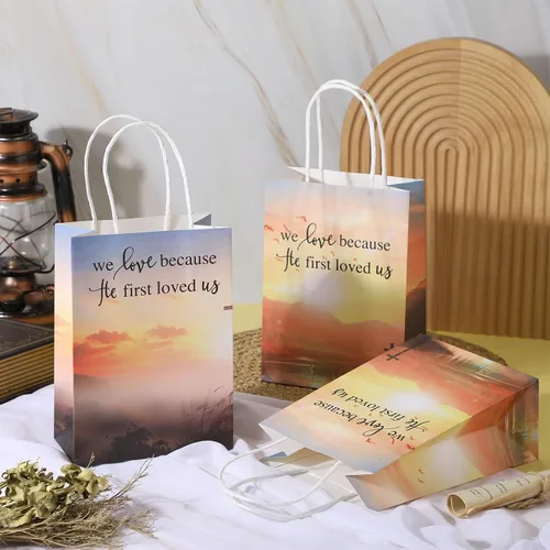 Miniatura 4 de Zhanmai - 50 bolsas de regalo cristianas a granel, cruz, religioso, versículo bíblico, bolsas de papel inspiradoras con asas para Vbs, fiesta