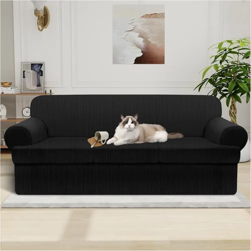 Miniatura 54 de Funda impermeable para silla con brazos, juego de 2 piezas, funda a rayas para 1 sofá separado con cojín en T, fundas de sillón de tela