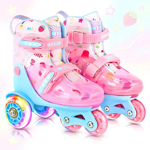 Miniatura 10 de HYKID Patines de Ruedas para Niños Pequeños, 4 Tamaños Ajustables, Iluminación Divertida, Tipo de Seguridad de Tres Puntos, Parte Superior