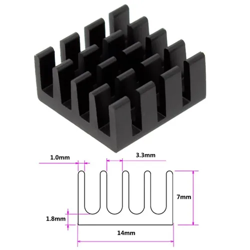 Miniatura 3 de Disipador de calor de aluminio negro con cinta adhesiva conductora térmica, enfriador de disipador de calor de 14 × 14 × 0.276 in para enfriar