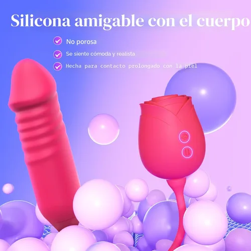 Miniatura 9 de Consolador vibrador juguetes sexuales para mujeres, juguete sexual MOOLIGIRL Rose con vibradores de punto G de empuje y 10 modos de succión