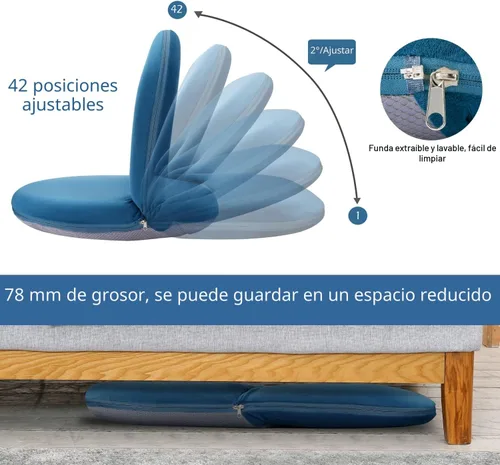 Miniatura 4 de Nnewvante Silla de Piso con Respaldo Ajustable Silla Plegable de Meditación Tela Similar a Gamuza Reclinable Acolchado Multiángulo para Adultos Azul