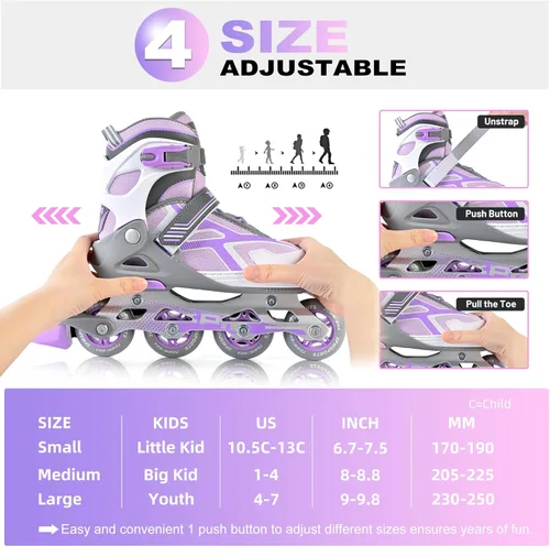 Miniatura 4 de 2PM SPORTS - Patines en línea ajustables Torinx verde para niños, patines divertidos para principiantes para niños, jóvenes, niñas, hombres y mujeres
