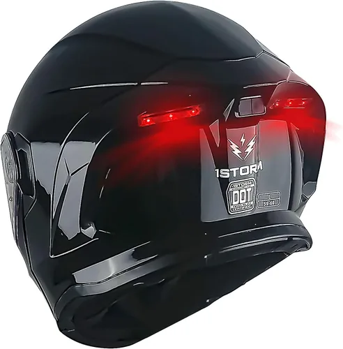 Miniatura 12 de 1Storm Nuevo Casco Modular de Motocicleta con Visera Dual, Protección Solar Completa y Luz Trasera LED Recargable: LED-X90 Flecha Azul