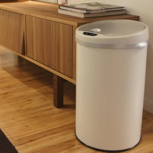 Miniatura 4 de iTouchless Cubo de basura de 8 galones con filtro de olor, cubo de basura redondo de acero inoxidable blanco para el hogar, oficina, trabajo