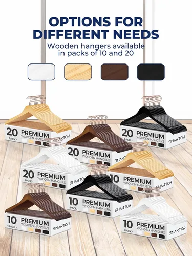 Miniatura 9 de Smartor Paquete de 20 perchas de madera maciza para armario, perchas de madera resistente para trajes, camisas, vestidos, con gancho de oro rosa