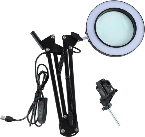 Miniatura 2 de Lámpara de aumento LED con abrazadera, 2.200 lupa regulable súper brillante con luz y soporte, lámpara de lupa de brazo giratorio ajustable