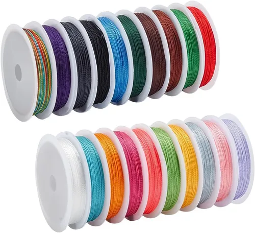 PH PandaHall Pulsera de cuentas de 218 yardas, 20 colores, hilo trenzado de cuentas de 0.012 in, cuerda de nudo chino para Kumihimo, pulsera de