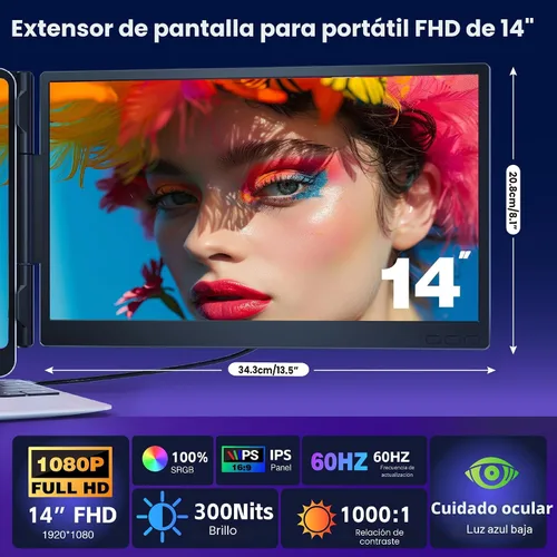 Miniatura 2 de CIDETTY Extensor de pantalla para portátil de 0.27 pulgadas, ultrafino, monitor portátil dual de 14 pulgadas FHD 1080P IPS, USB-C/HDMI Plug & Play