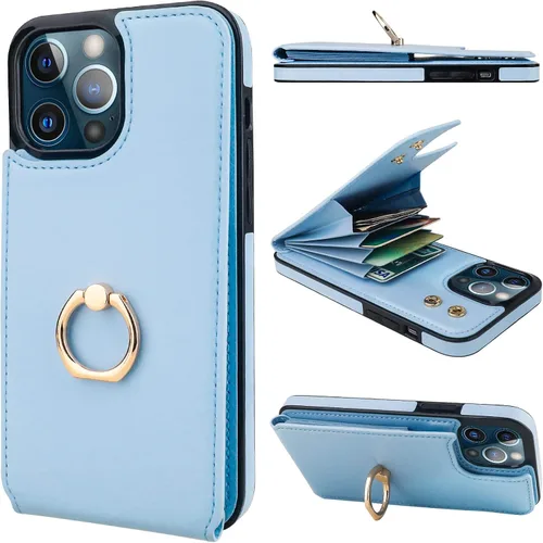 Miniatura 13 de Folosu Funda compatible con iPhone 13 Pro Max con soporte para tarjetas, rotación de 360°, soporte de anillo de dedo con función atril, bloqueo