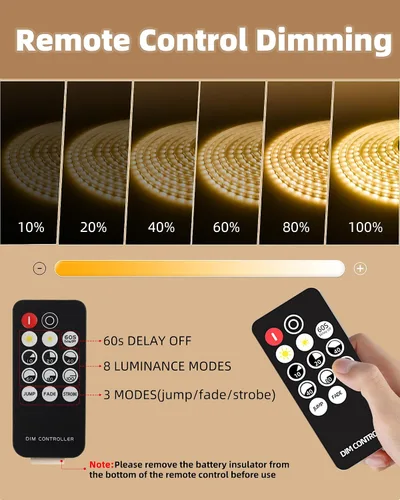 Miniatura 4 de Tira de luces LED de 20 pies con control remoto, 3000 K luces de cinta cálida y regulable, 12 V, 360 LED, 2835 luces adhesivas fuertes para armario