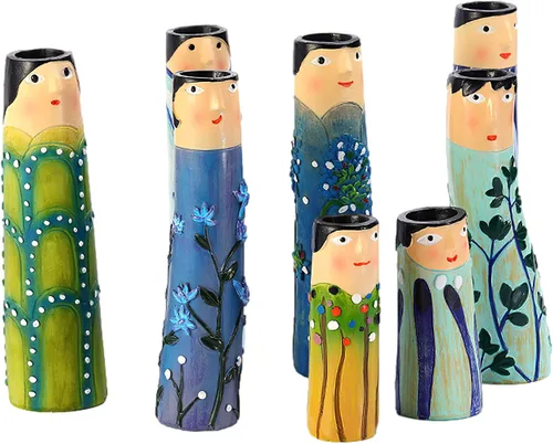 Miniatura 2 de Jarrones de resina bohemios para la familia, 8 piezas de jarrones de resina bohemios para decoración del hogar, florero de cara de personaje