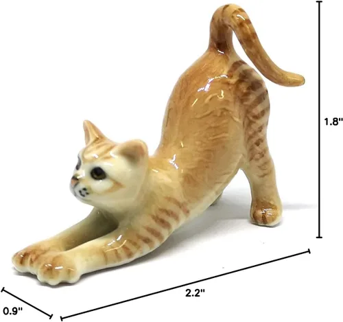 Miniatura 9 de Figura coleccionable en miniatura de cerámica marrón lindo gato estatuilla casa de muñecas hecha a mano