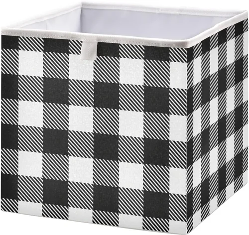 Blueangle Cubo de almacenamiento de búfalo blanco y negro, 11 x 11 x 11 pulgadas, canasta organizadora grande plegable para decoración del hogar
