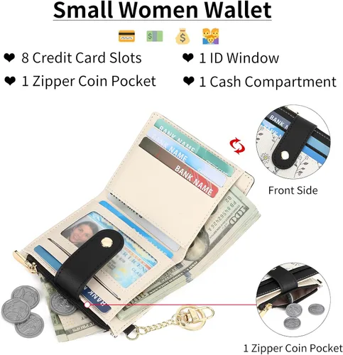 Miniatura 3 de GAEKEAO - Billetera pequeña para mujer con bloqueo RFID, delgada, de dos pliegues, de cuero floral, tarjetero con bolsillo con cremallera y ventana