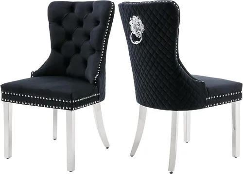 Miniatura 11 de Civama Juego de 2 sillas de comedor, elegantes sillas de comedor de terciopelo capitonado de lujo con patas doradas y adornos de clavos, tirador