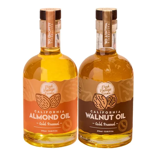 Fresh Vintage Farms Nut Bundle - Aceites de cocina 100% sin diluir prensados en frío de almendras y nueces, aceites de cocina saludables y
