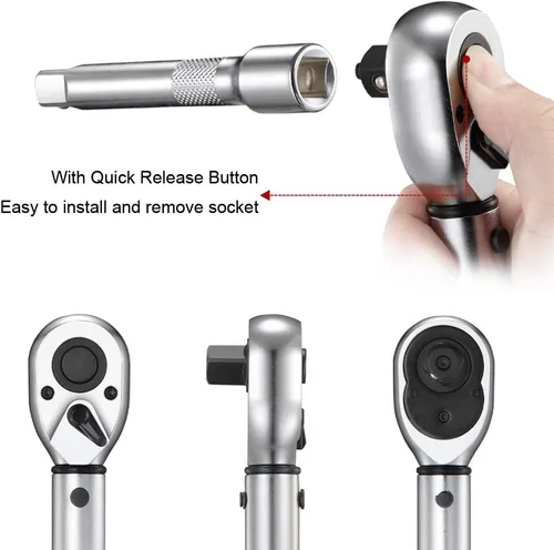 Miniatura 3 de BULLTOOLS Juego de llaves dinamométricas de clic de 1/2 pulgada, llave dinamométrica ajustable de 90 dientes de doble dirección con hebilla Unidad