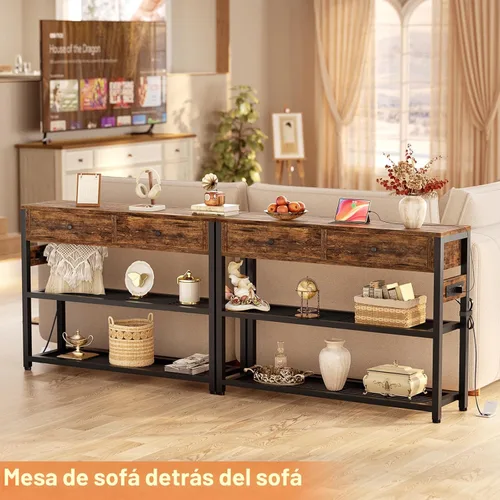 Miniatura 7 de Ecoprsio Mesa de entrada con salidas y puertos USB, mesa consola con 2 cajones, mesa de sofá pequeña con estantes de almacenamiento para sala
