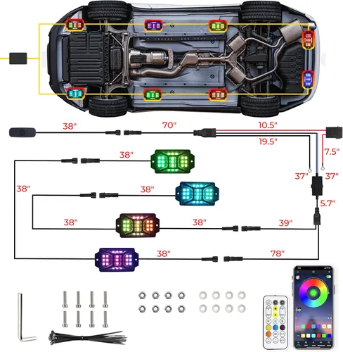 Miniatura 6 de 4 cápsulas de luces RGB de ángulo completo compatibles con camiones de 12 V, Jeep, UTV, SUV, ATV, barco, carrito de golf, impermeable, multicolor