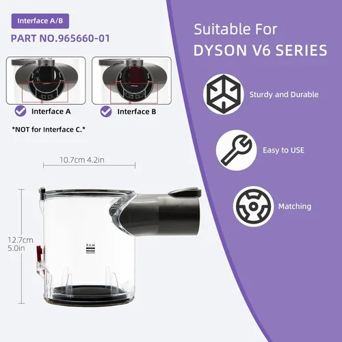 Miniatura 2 de Repuesto de depósito de polvo para Dyson V6 DC58 DC59 DC62 DC74 Contenedor de repuesto para aspiradora, número de pieza 965660-01