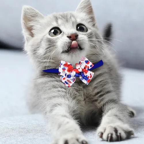 Miniatura 5 de 24 corbatines para perro del 4 de julio, pajarita para mascotas del Día de la Independencia, collar de rayas de estrellas ajustable, pajarita