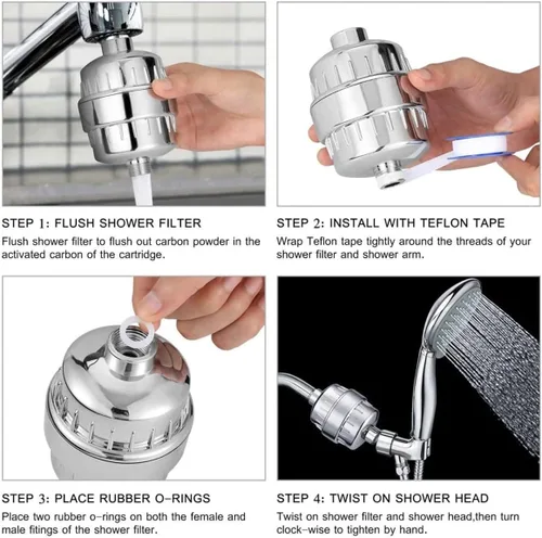 Miniatura 6 de Laicky Paquete de 4 filtros de ducha de 20 etapas, cartucho de repuesto universal, purificador de agua dura, elimina cloro, metales pesados, hierro