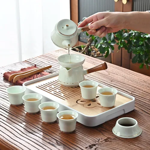 Miniatura 3 de Juego de té chino, juego de té de kung fu, juego de té chino de gongfu con 6 tazas de té, tetera con mango lateral (CebaG 6 tazas)