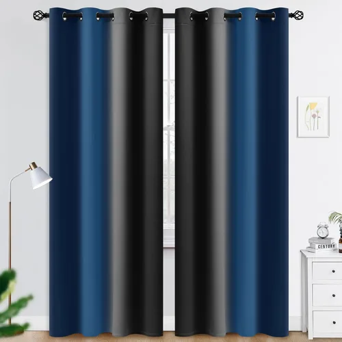 Miniatura 46 de COSVIYA Cortinas 100% Opacas Azul Degradado con Lazos Ajustables para Cocina Aislamiento Térmico Oscurecimiento de Habitación Cenefa con Bolsillo