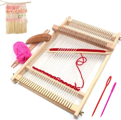 Kit de telar de tejido, telar de tejido multiartesanal de madera con armazón grande de tapicería 9.85x 15.5 pulgadas, máquina de tejido de punto
