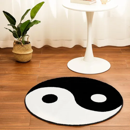 Miniatura 4 de Fabbay Ying Yang - Alfombra redonda de 35 pulgadas, lavable y clásico, letrero de la paz para el hogar, sala de estar, dormitorio, blanco y negro