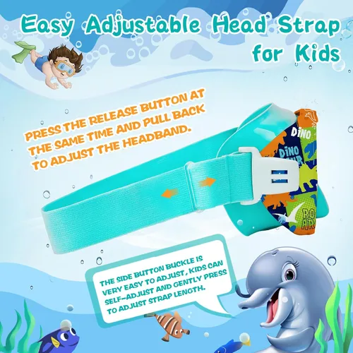 Miniatura 7 de Gafas de natación para niños con cubierta para la nariz, máscara de esnórquel panorámica de 180° con diseño antivaho y antifugas, correa de tela