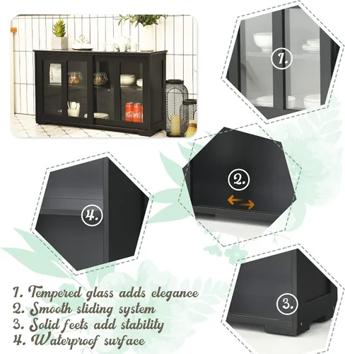Miniatura 5 de LOKO Armario apilable para bufé, armario de almacenamiento de cocina con puertas corredizas de vidrio templado, pequeño aparador para cocina, Negro