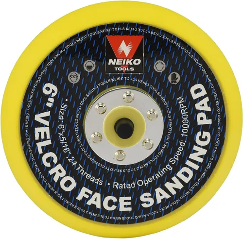NEIKO 30263A - Discos de lijado de 6 pulgadas con gancho y bucle, eje de 5/16 pulgadas con 24 soportes de rosca, 10,000 RPM, almohadillas de lijado