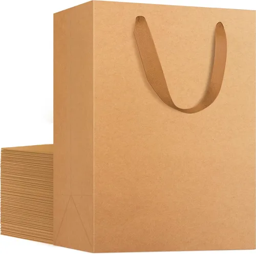 Miniatura 23 de EUSOAR Bolsas de compras y mercancías, tamaño mediano, 25 piezas de 7.8 x 3.9 x 11 pulgadas, bolsas de regalo reciclables de papel kraft marrón