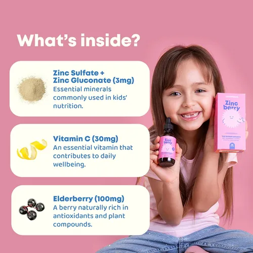 Miniatura 5 de JoySpring ZincBerry - Suplemento de zinc y vitamina para niños (2 fl oz) Gotas de apoyo inmunológico con sabor a saúco para niños de 3 a 16 años