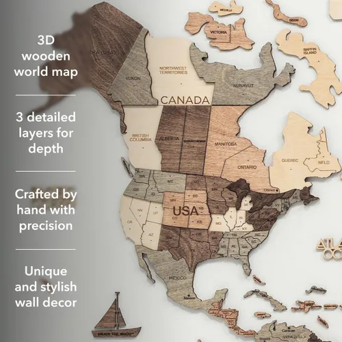 Miniatura 2 de Enjoy The Wood Mapa del Mundo de Madera 3D Arte de Pared Decoración de Pared Grande - Mapa de Viajes del Mundo - Idea de Regalo para Cualquier