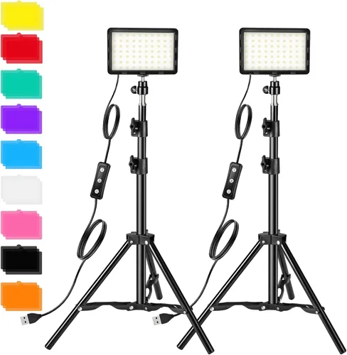Kit de iluminación de video fotográfico, luces LED de transmisión de estudio con 70 cuentas y filtro de color para cámara, foto, escritorio,