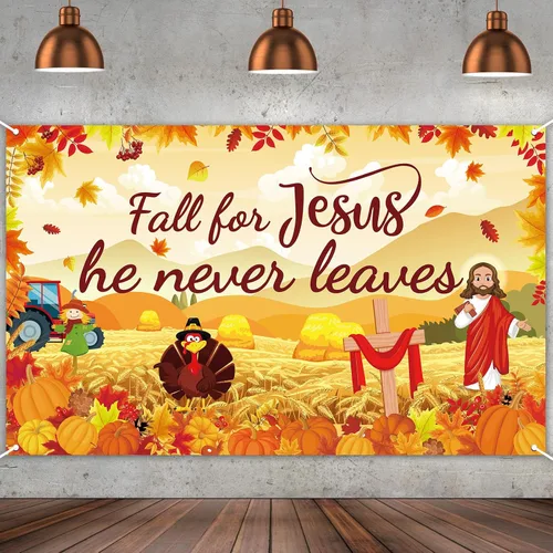 Cartel grande de otoño para Jesús, decoración de otoño para Jesús, telón de fondo de calabaza hoja de arce, decoración de fiesta de Acción de