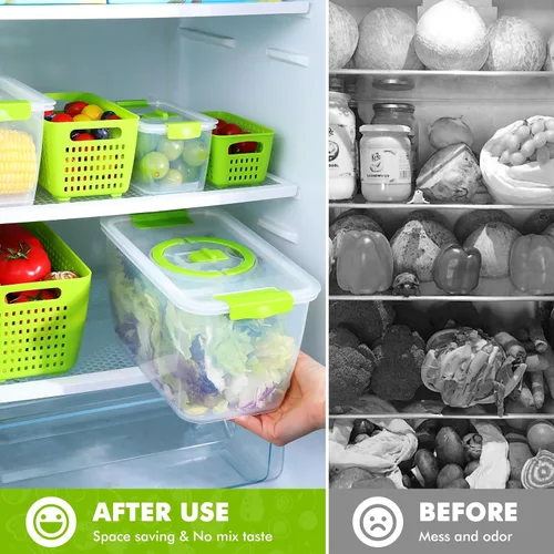 Miniatura 5 de LUXEAR Contenedores para productos para refrigerador, juego de 3 recipientes de frutas con colador extraíble, recipientes sin BPA con tapas, aptos