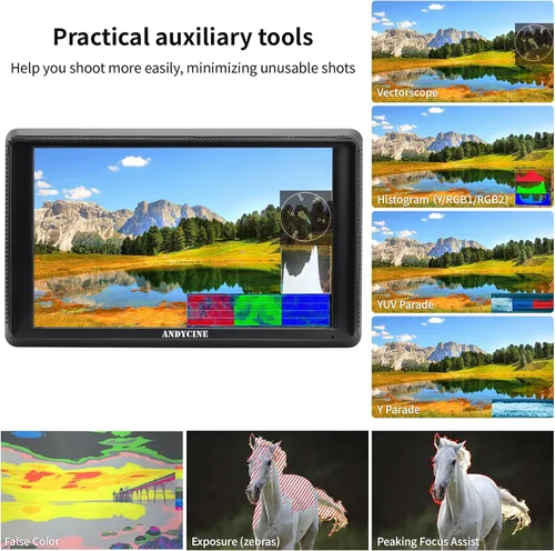 Miniatura 4 de ANDYCINE Monitor de campo HDMI A6 V2 de 6 pulgadas 1920 x 1080 con brazo de inclinación HDMI de entrada y salida 4k, salida de potencia, batería