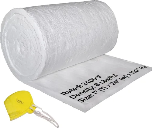 SIMOND STORE Manta aislante de fibra de cerámica, 1 pulgada de grosor x 24 x 150 pulgadas, 8 # 2400 F, aislamiento de alta temperatura para estufa