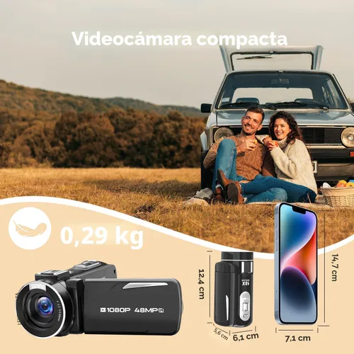 Miniatura 7 de Cámara de video videocámara 2.7K 48MP, cámara de vlogging para YouTube con luz de relleno, 3 pulgadas, 270° 18X, zoom digital, pantalla abatible