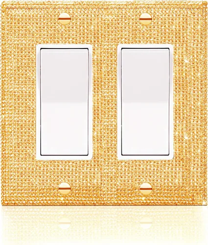 Miniatura 19 de Cubierta de interruptor de luz con brillantes diamantes de imitación azules, cubiertas decorativas de tomacorrientes, placa de pared doble Diamantes
