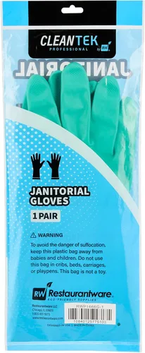 Miniatura 15 de Restaurantware Guantes de limpieza verdes, 10 pares de guantes de nitrilo de 15 mil de grosor, pequeños y resistentes con puño largo, forro